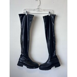 Zara Womens Black Flat Over the Knee Boots Thigh EU 38 US 7.5